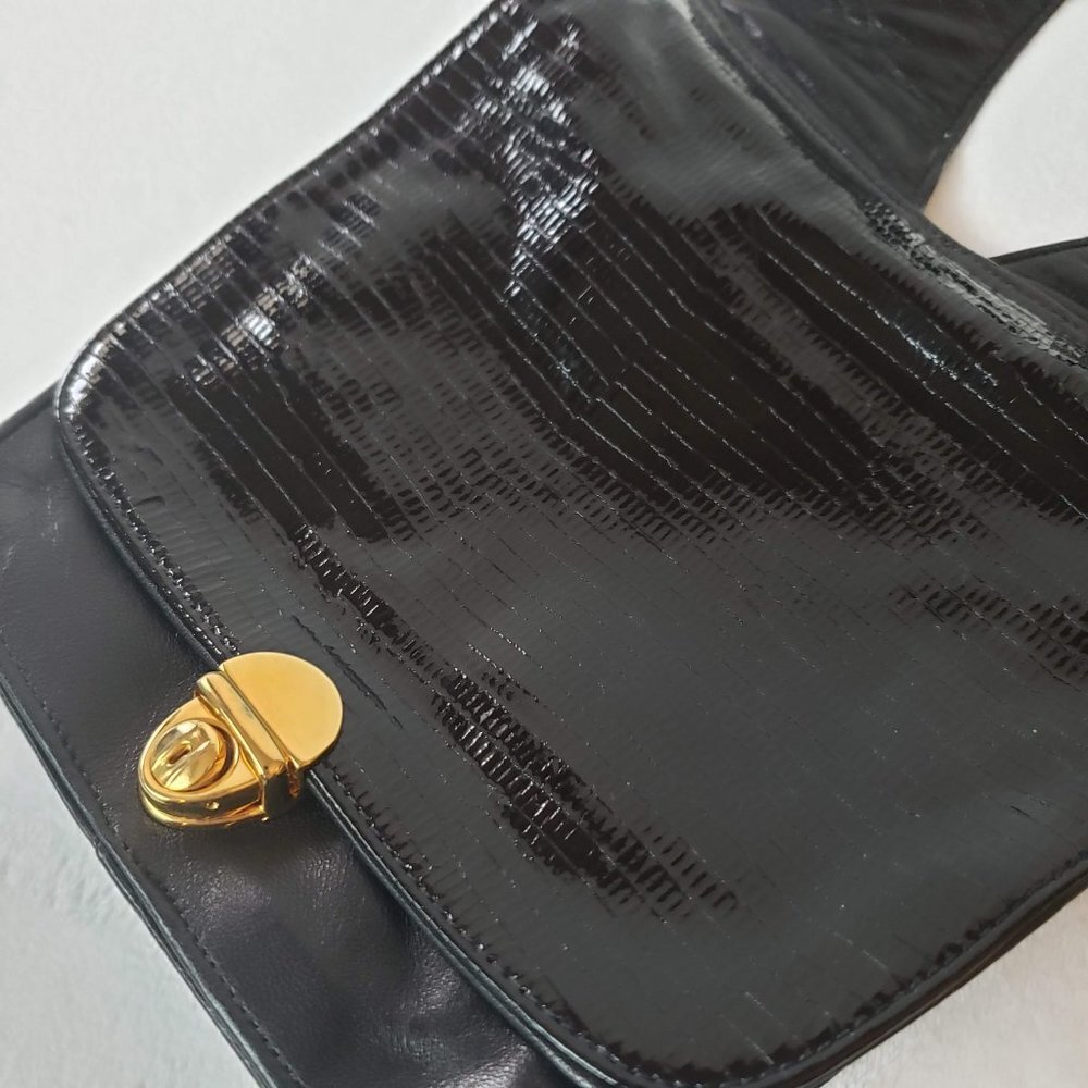 VINTAGE Atalla Handbags Leather Saddlebag Press Lock Deadstock Black Gold - Picture 4 of 12